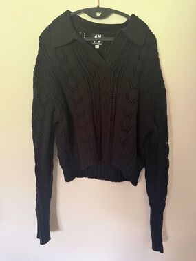 Black Knit Polo-Collar Sweater